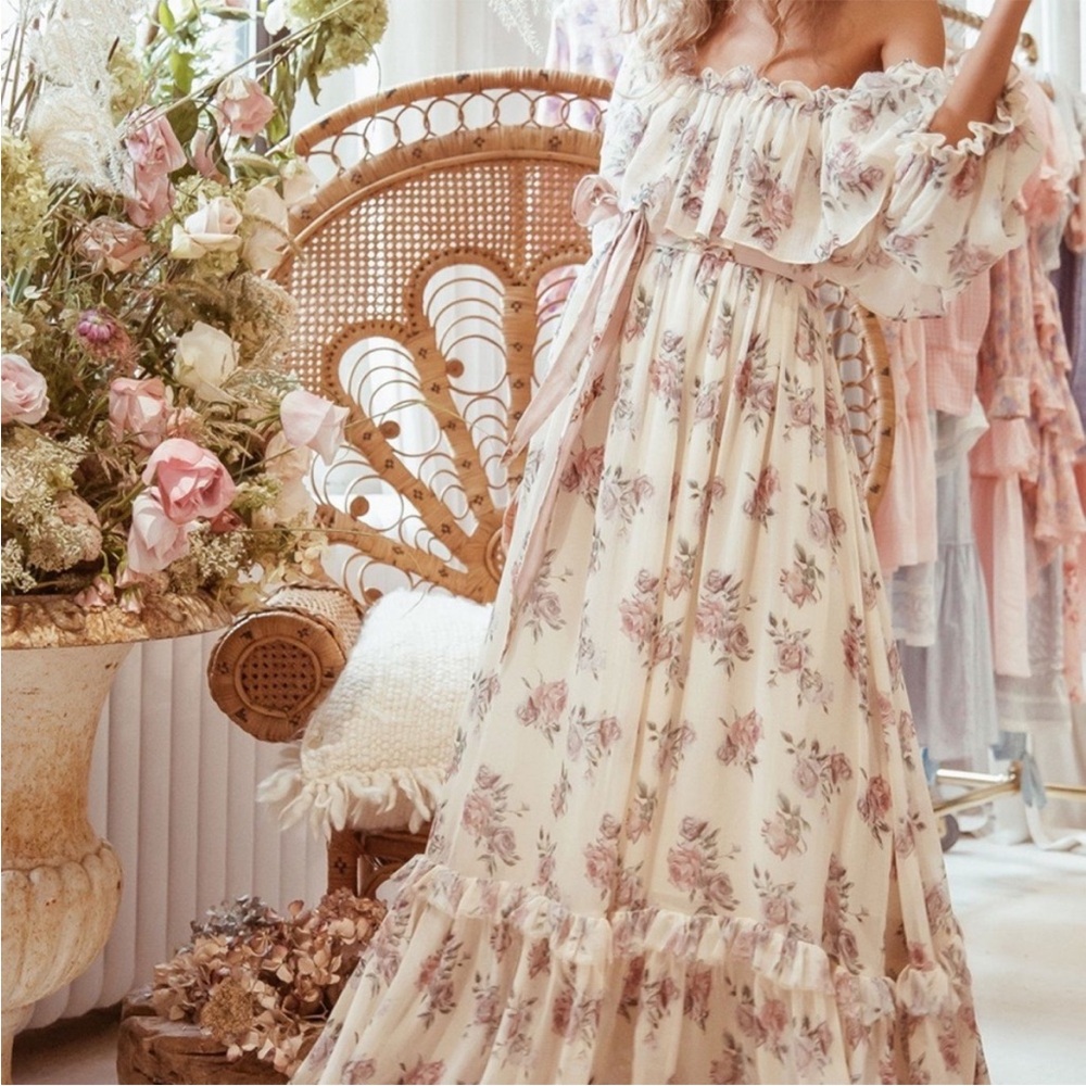 LOVESHACKFANCY Tara dress in Dream cottagecore coquette whimsy silk P/XS 2 - Picture 11 of 12